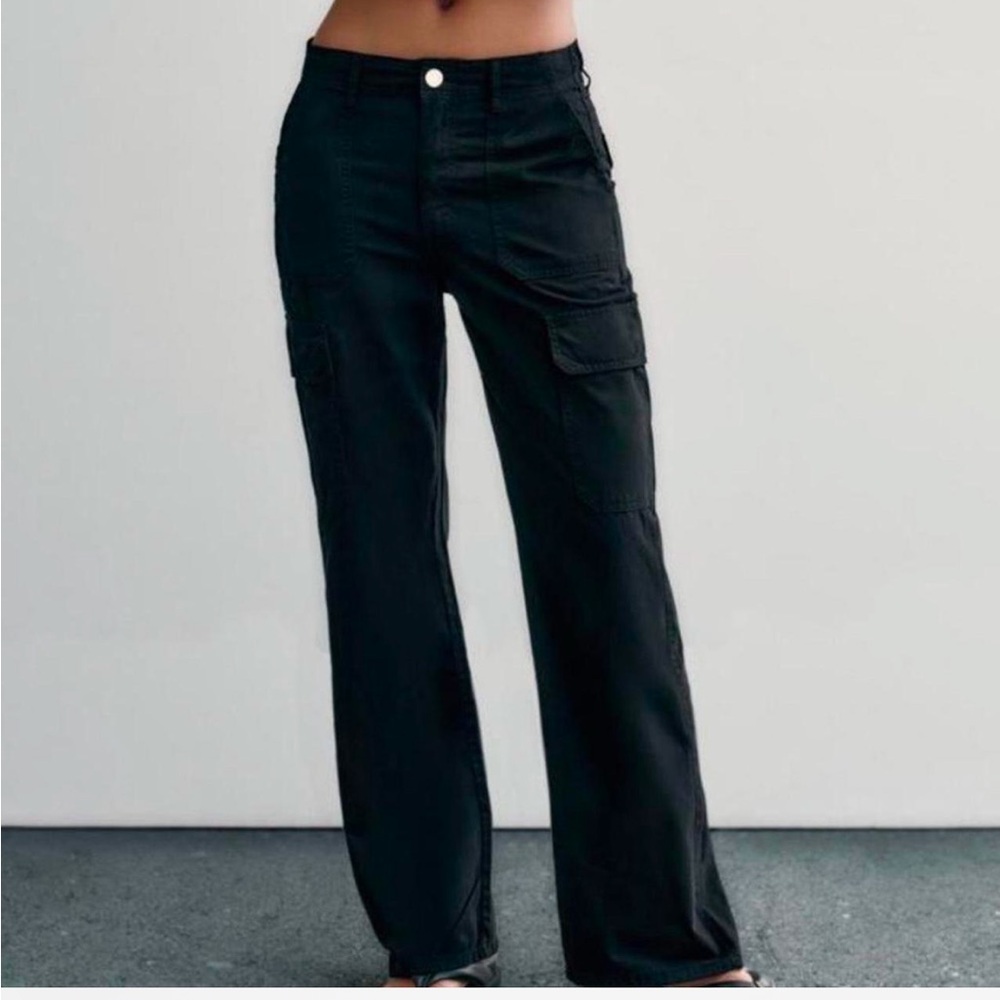 Zara Black Straight Leg Cargo Pants